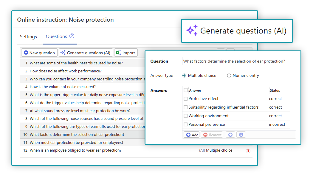 Preview Quentic AI content-based questions